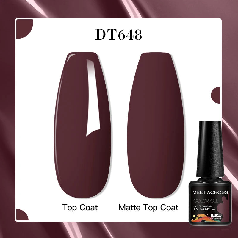 MEET ACROSS 7ml Pink Glitter Rubber Base Nail Gel Polish Sparkling Gold Foil DIY Nail Art Painting Gel Long Lasting Varnish