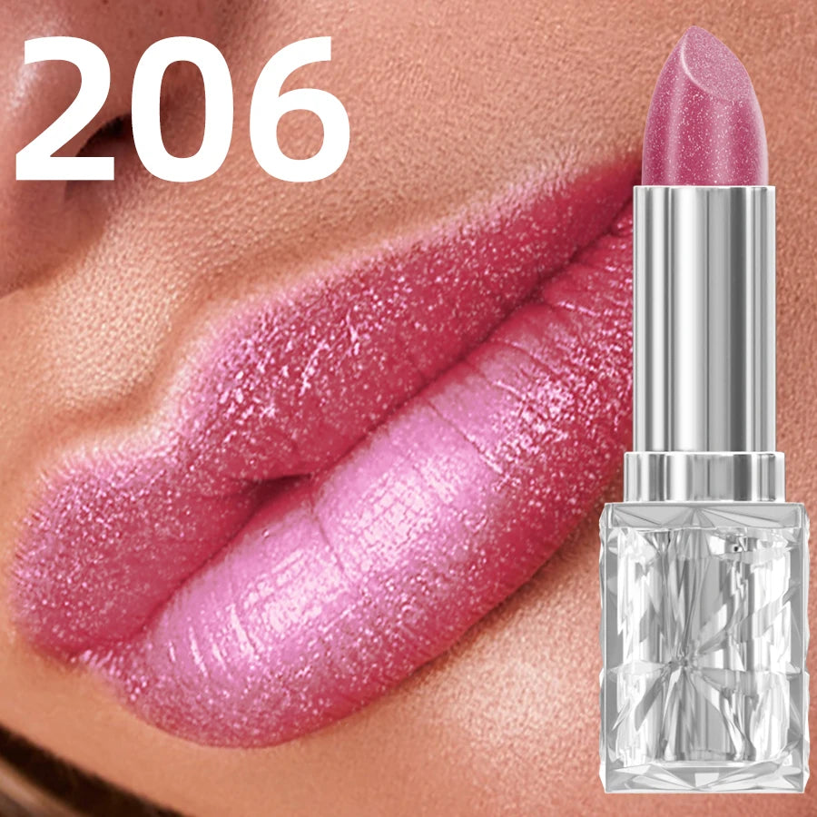 7 Colors Sparkling Metallic Finish Lipstick Hydrating Red Pink Glitter Lip Tint Shine Lip Color Highly Pigmented Lip Makeup Gift