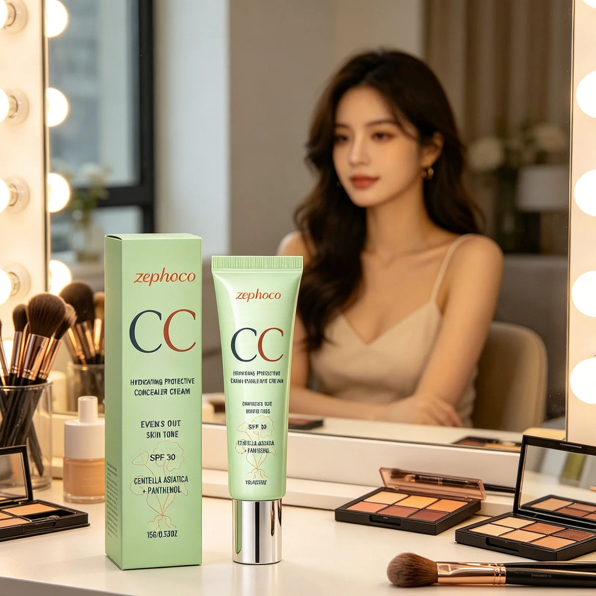 Zephoco Color Correcting Cream SPF 30 Anti UV Sun Protection Redness Blemish Cover Waterproof Centella CC Cream Foundation 15g