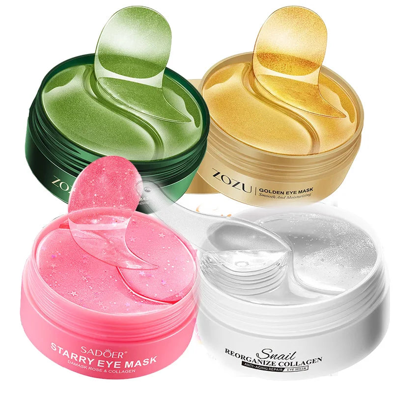 240pcs=120pairs Eye Patches Hyaluron Acid & Gold & Seaweed & Cucumber Hydrating Milk Moisturizing Crystal Collagen Gel Eye Mask