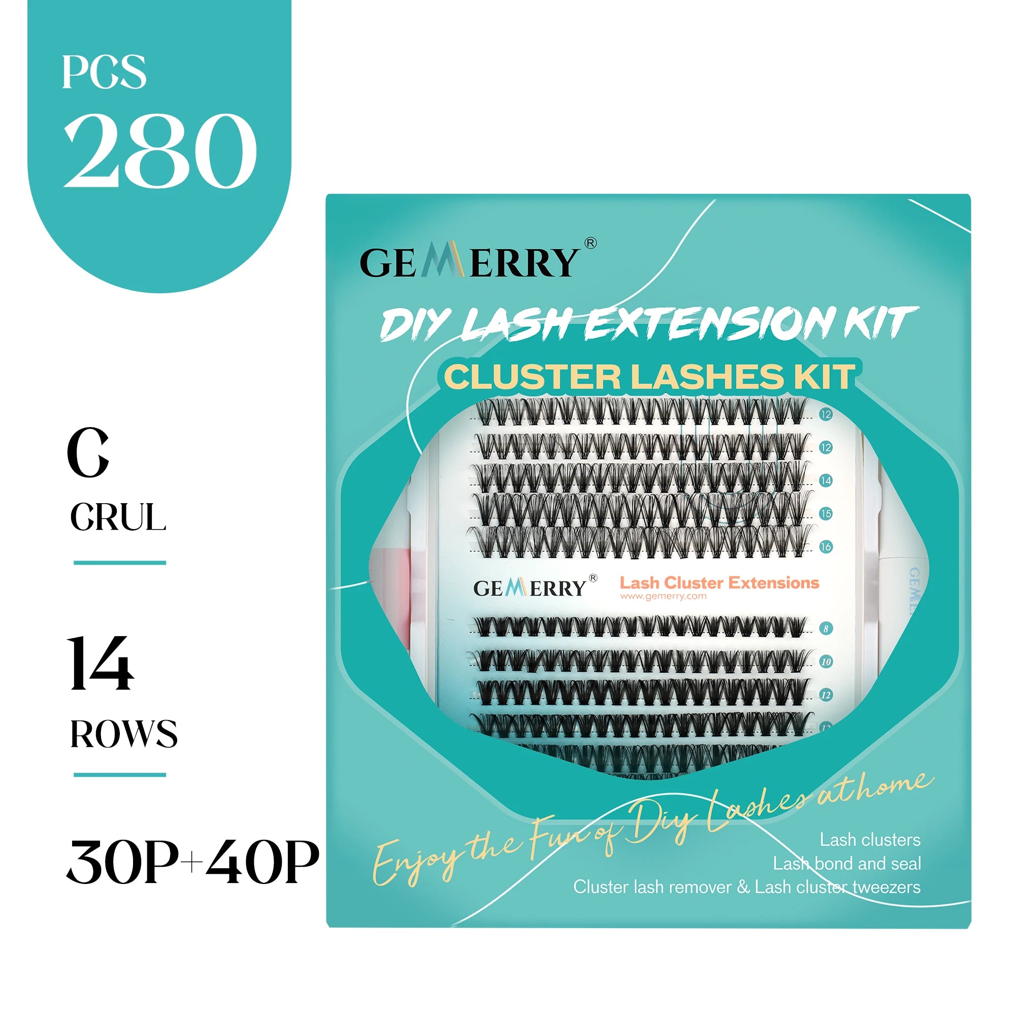 Gemerry 40P/50P DIY Lashes Extension Kit With 280 PCS False Lash Clusters Lash Bond And Seal Lash Glue Remover And Lash Tweezers