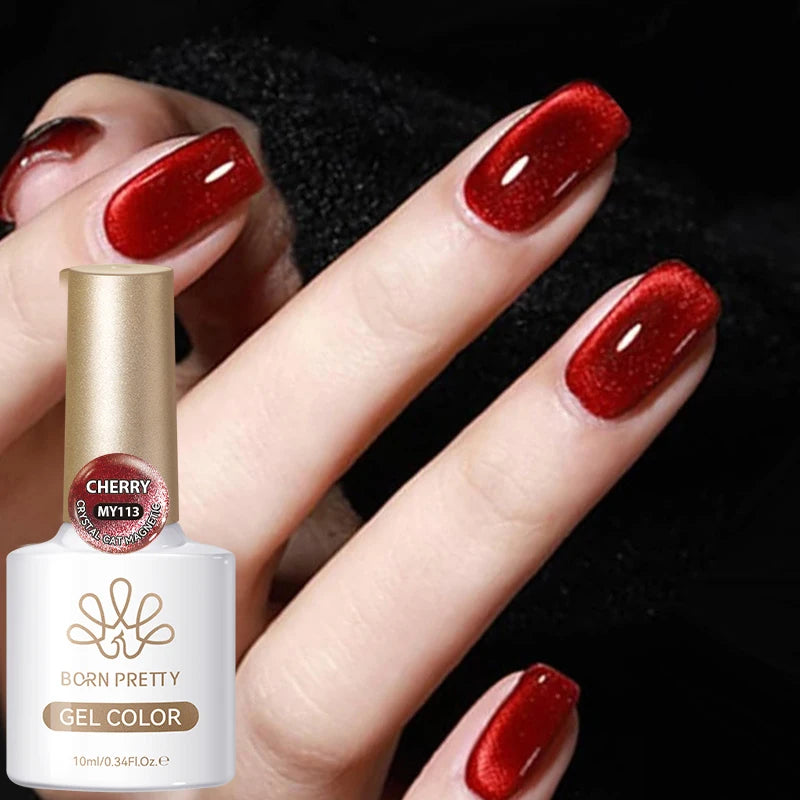 BORN PRETTY 10ml Autumn Gold Pink Glitter Cat Magnetic Gel Nail Polish Jelly Pink Semi Permanent Soak Off UV LED Varnish