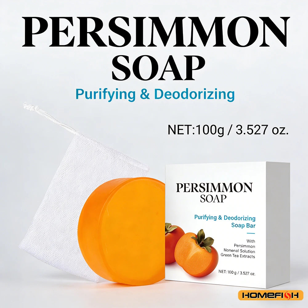 Persimmon & Green Tea Soap Bar for Body Odor, Natural Deodorizing for Men & Women, Gentle Formula for All Skin Types