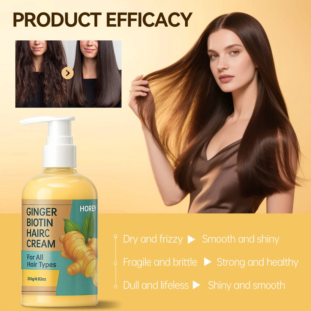 Ginger Hair Conditioner Natural Ginger Extract Nourishing Smoothing Strengthening Hair Care for Damaged Hair All Hair Types