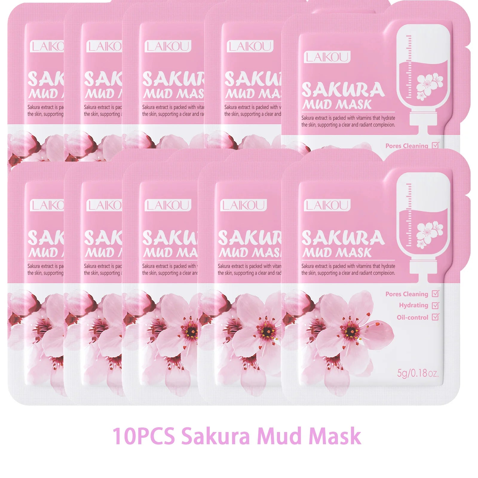Laikou Sakura Clay Mask Trial Size Hydrating Deep Cleansing Pore Minimizing Brightening Face Mask Skin Care Product Mud Mask 5g