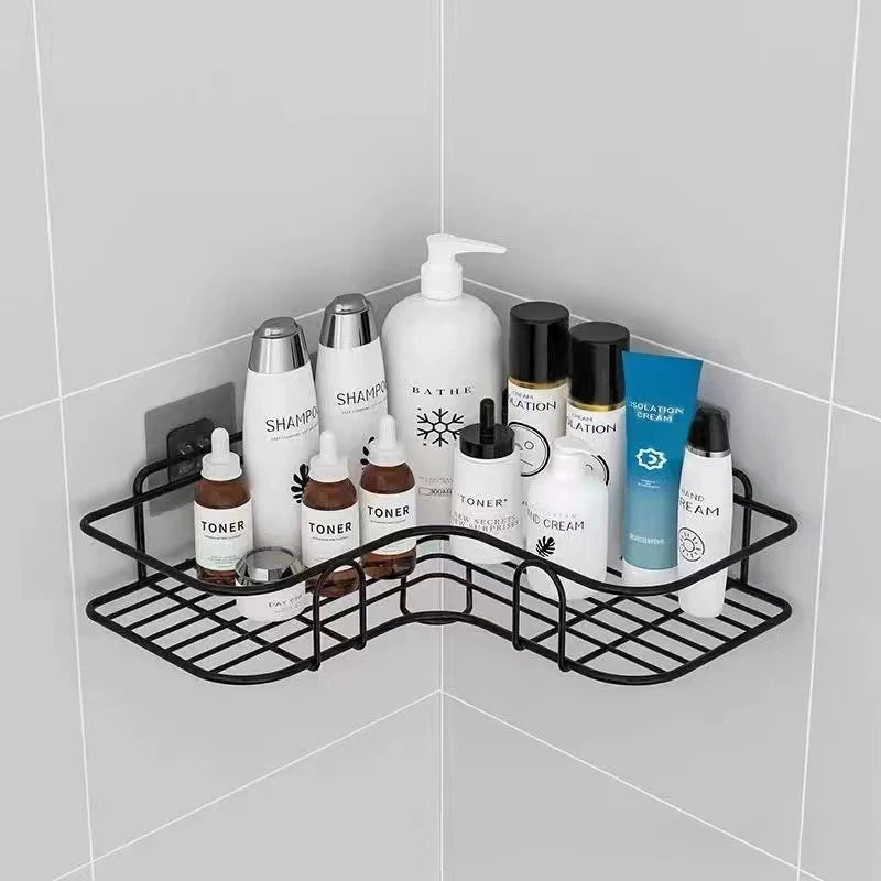 Wall Mounted Bathroom Shelf Corner Storage Iron Shower Drain Basket Cosmetic Rack Shampoo Holder Bathroom Organizer Wall Shelves