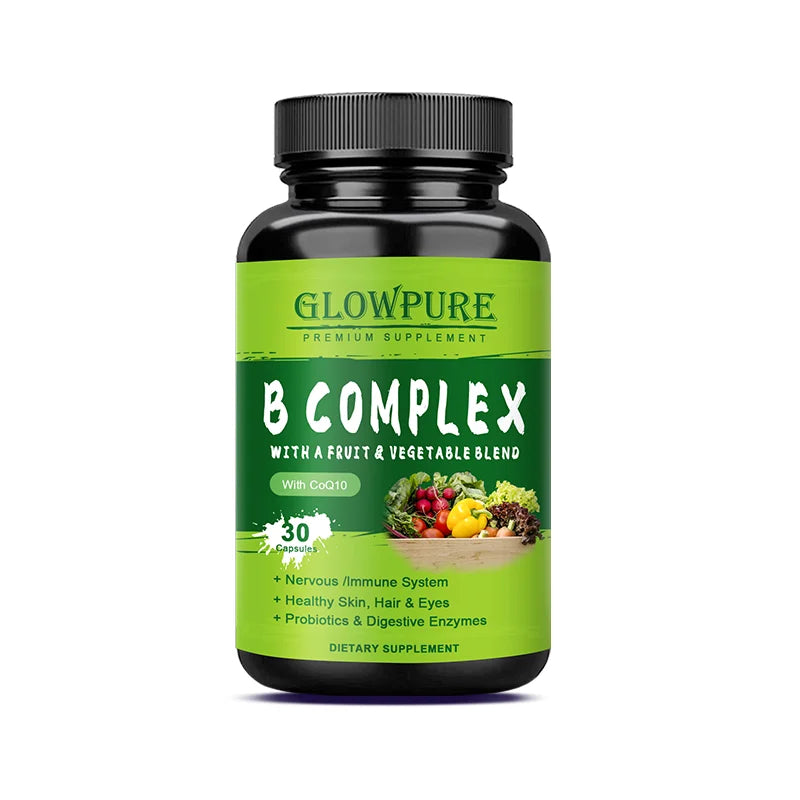 B Complex Vitamins for Nervous System & Energy - Supports Immunity, Heart Health, Hair, Skin & Nails