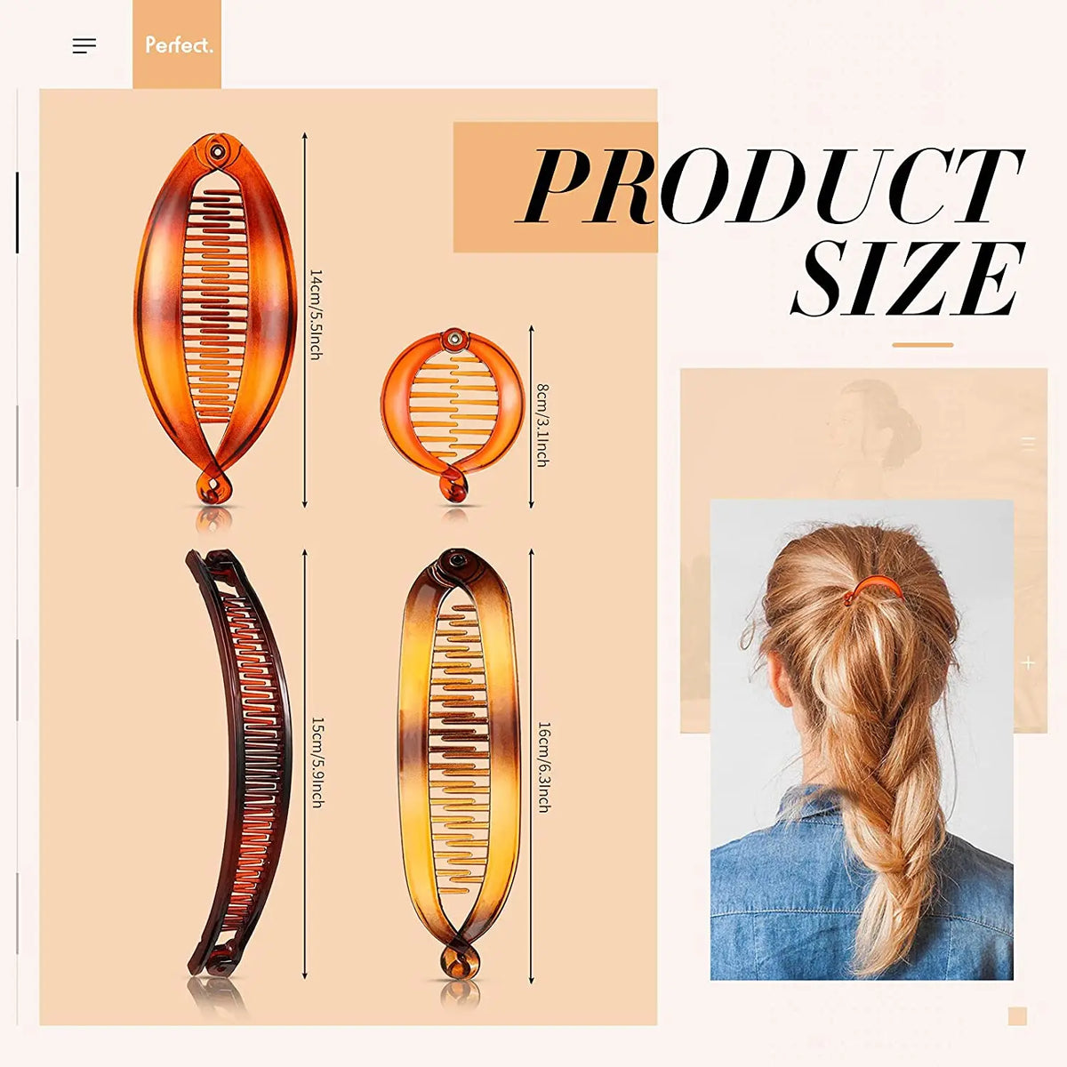 12 PCS Banana Hair Clips Classic Combs Large Double Comb Fishtail Hair Clip Banana Ponytail Holder Clip for Women