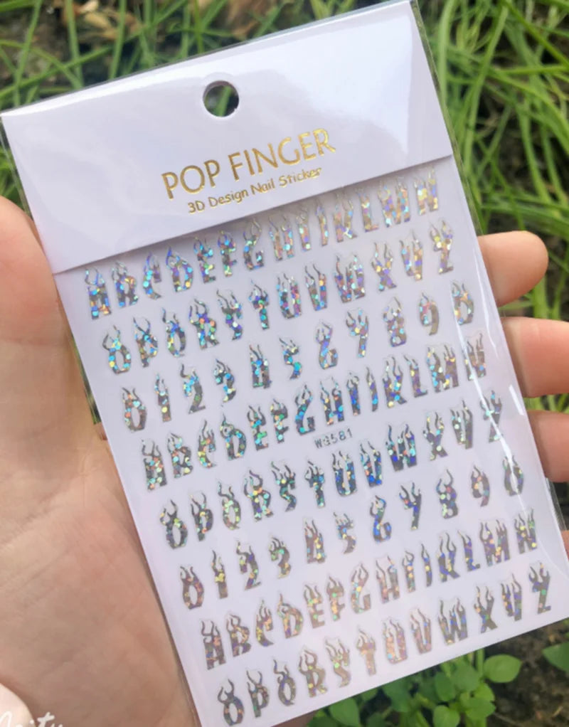 New Roman 26 English Alphabet Number 3D Self-adhesive Nail Art Decal Sticker Word Small Letter Nail Tattoos Decal Stickers
