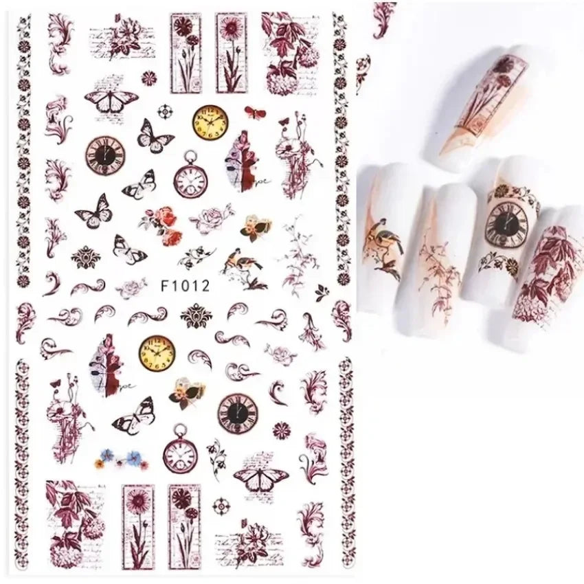 1PCS Black White Butterfly Laser Nail Stickers Y2K Nail Art Decoration Abstract Lines Bronzing Flowers Stickers For Nails