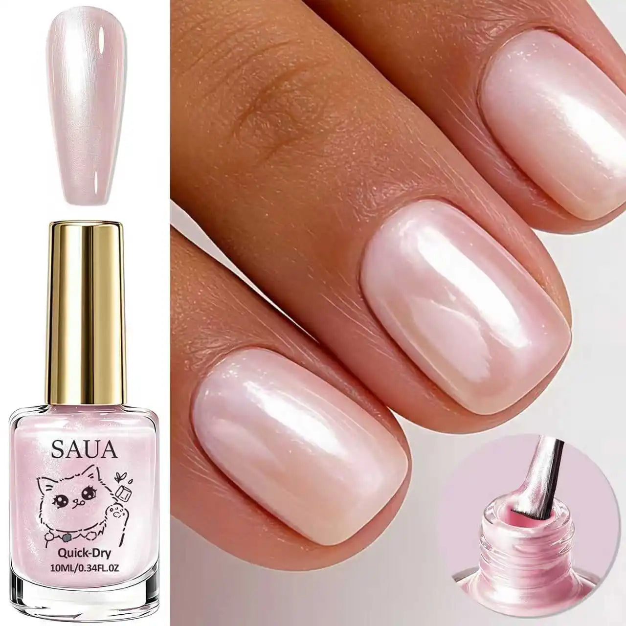 Pink Pearlescent Nail Polish; Quick-Drying, No Lamp Required, Long-Lasting Formula; Adds a Pearly Sheen and Brightens the Nail S