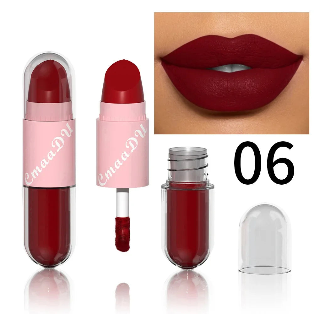 18Color 2In1 Matte Velvet Liquid Lipstick Double Head Sexy Red Purple LipGloss Moisturizing Lasting Waterproof Lip Glaze Make Up