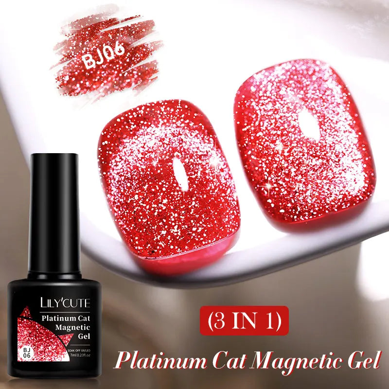 LILYCUTE 7ML Ocean Blue Cat Magnetic Gel Nail Polish Sparkling Glimmer Gel Polish Semi Permanent UV Magnet Gel Varnish Nail Art