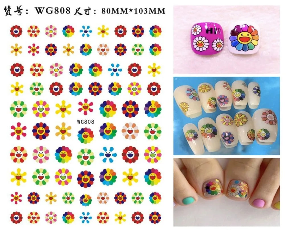 3D Yellow Smile Nlail Art Stickers Nail Decals for Nails Smile Face Manicure Japanese Design DIY Cute Nail Decals Accessories