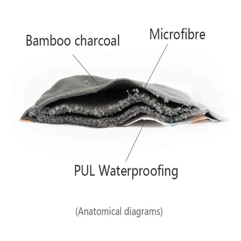 6pcs/lot Health Feminine Hygiene Bamboo Charcoal Panty Liner Reusable Waterproof Ventilate Material Menstrual Cloth Sanitary Pad