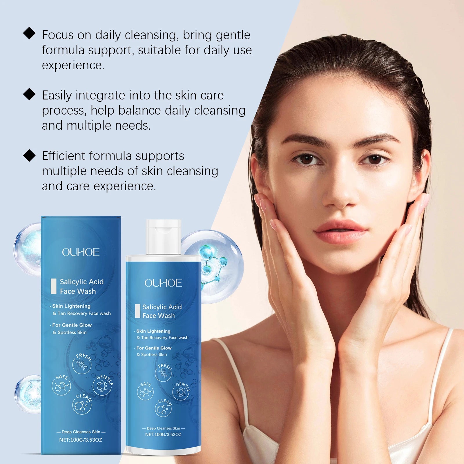 Salicylic Acid Facial Cleanser Acne Treatment Moisturizing Oil Control Skincare Face Wash Cleansing Pore Hydrating Skin Care