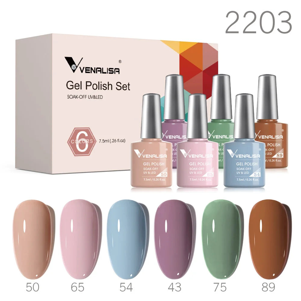 6pcs Venalisa Construction Gel Kit Stronger Jelly Color Reinforce Natural Nail Varnish Rubber Base Color Series Nude Collection
