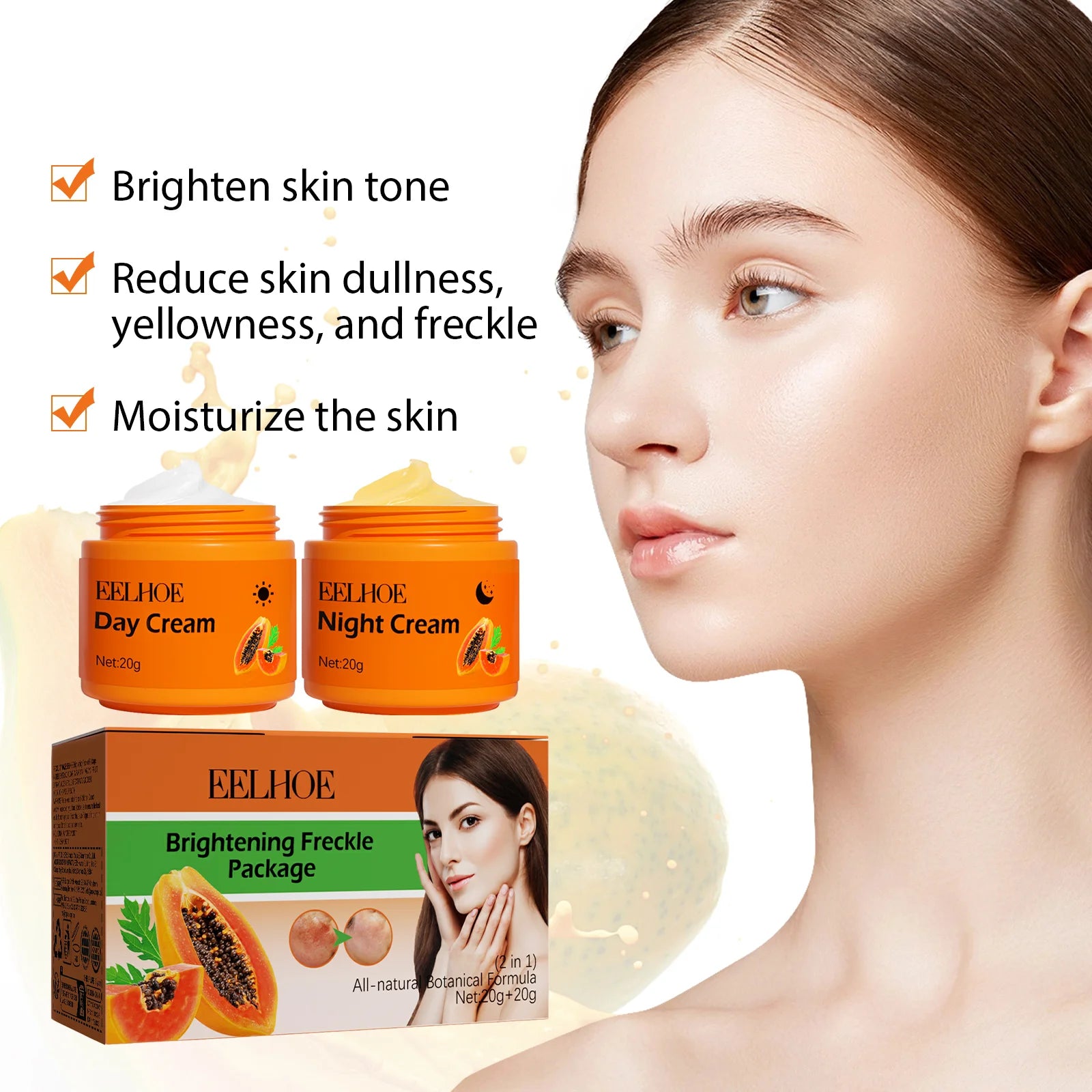 Papaya Day Night Cream for Dark Spots Remover Melanin Anti Pigmentation Cream Brightening Moisturizing Reduce Dullness Face Care