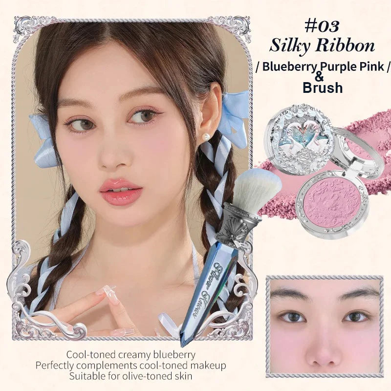 Flower Knows Swan Ballet Velvet Embossed Blush Matte Makeup Pressed Blusher Powder Pallet Women Gift Set