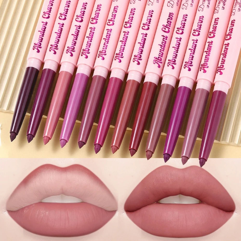 Long-Lasting Waterproof Matte Nude Lip Liner Lisptick Pen High Pigmentation Retractable Smooth Application Makeup Cosmetics
