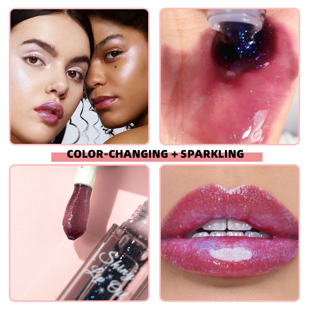 QIBEST Mirror Lip Glaze Moisturizing Color Changing Lipgloss Shiny Lip Balm Oil Plumping Lasting Diamond Lip Stain Tint Makeup