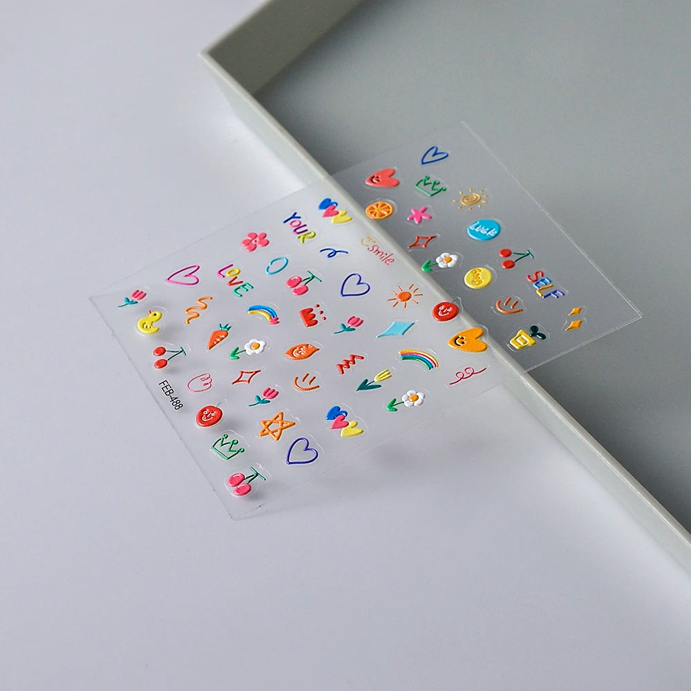 2023 Jelly Design Tulip Flowers Love Heart Color Lines 5d Embossed Reliefs Nail Art Stickers Lovely Manicure Nail Decals