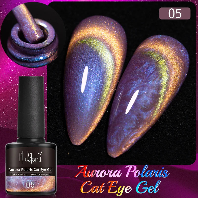 AWStorG Intense Rainbow Cat Eye Gel 5ml Holographic Laser Magnetic Nail Gel Soak Off UV LED Gel Polish Shiny Rainbow Manicur