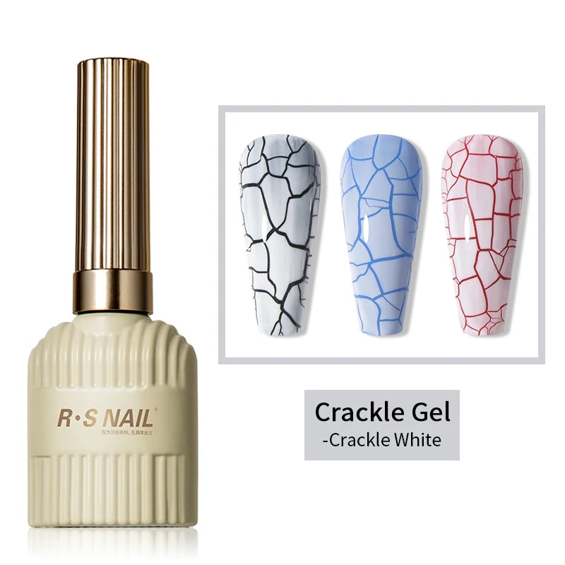 RSNAIL Crackle Gel Nail Polish Natural Dry DIY Nail Art Cracking Gel Polish Crackle Black White Gel Soak Off Varnish Design 10g