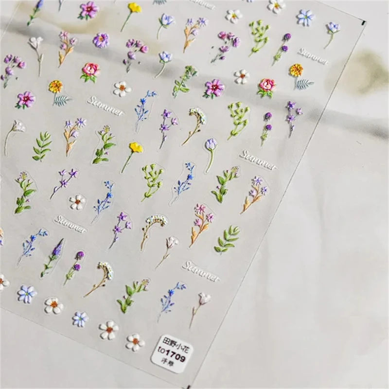 1Pcs Lovely Cat Green Potted Plant Flowers Nail Stickers 5D Reliefs Self Adhesive Nail Art Stickers Manicure Decorations Decals
