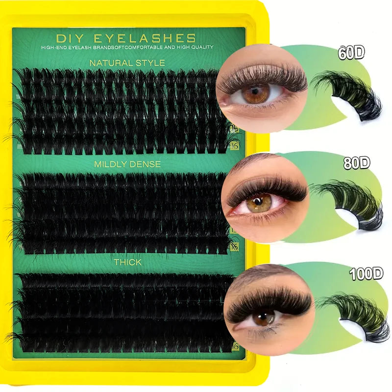60D80D100D Thick False Eyelashes with Mixed Length, D Curl Cat-Eye Style for a Fluffy And Dramatic Look Suitable for Beginners