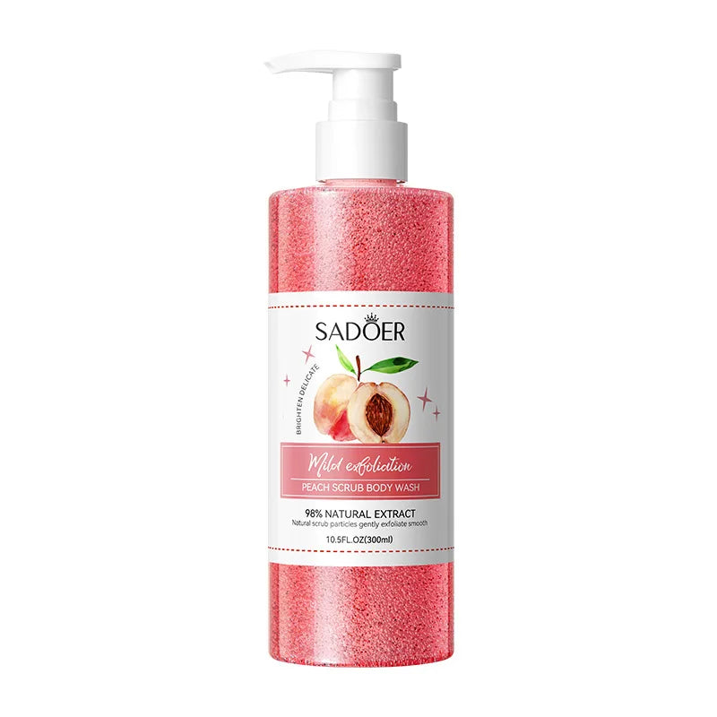 300ml Peach Exfoliating Shower Gel, Rich in Peach Extract, Citrate Salts and Other Ingredients, with a Fresh Peach Scent, Long-Lasting Fragrance, Rich Foam, and Delicate Exfoliating Particles That Can Effectively Penetrate an