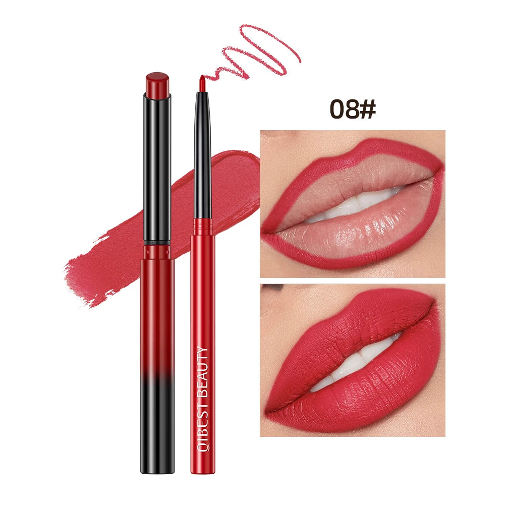 QIBEST 12 Colors Lip Makeup Nude Lipstick Pencil Waterproof Long Lasting Sexy Red Lip Stick Matte Lip Liner Pen Lipstick