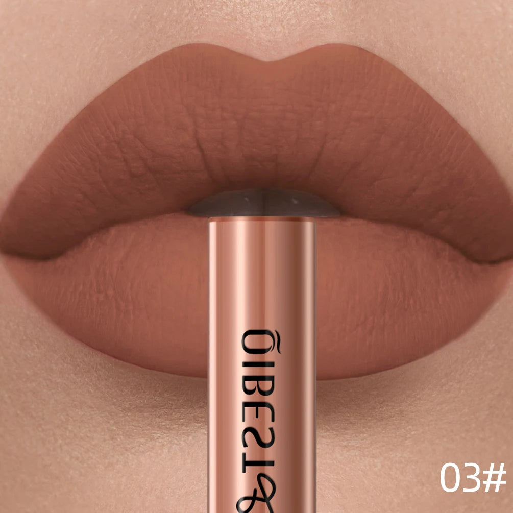 QIBEST Sexy Lipgloss Lasting Velvet Matte Lip Gloss Liquid Lipstick Makeup Women Beauty Nonstick Cup Waterproof Red Lipstick