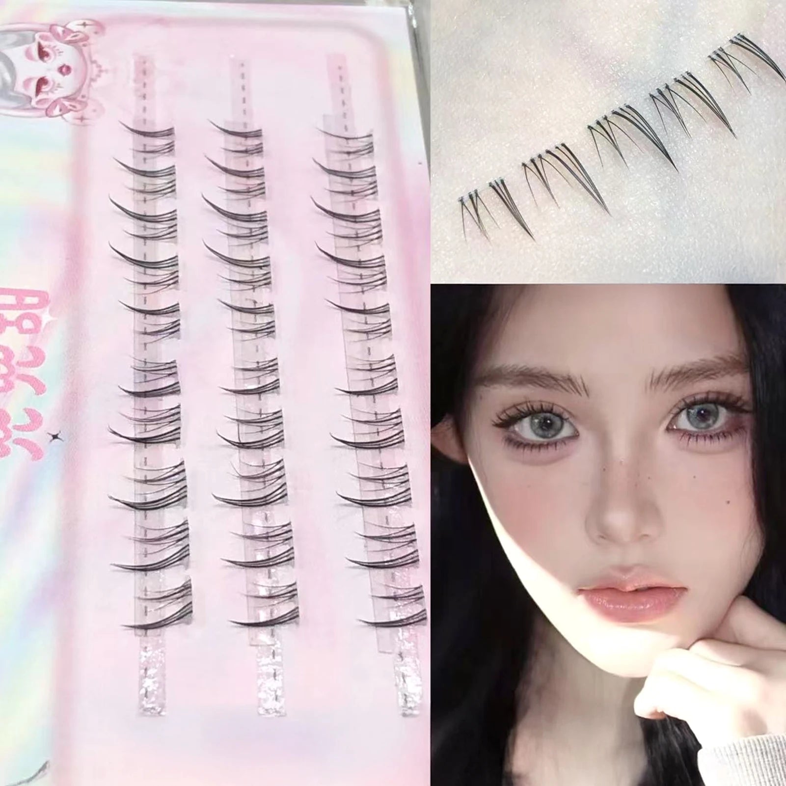 Flower Bunny False Eyelashes extenstions Bottom Lashes 5-7mm Mixed C Curl Black Manga Style Natural Looking Under Lashes