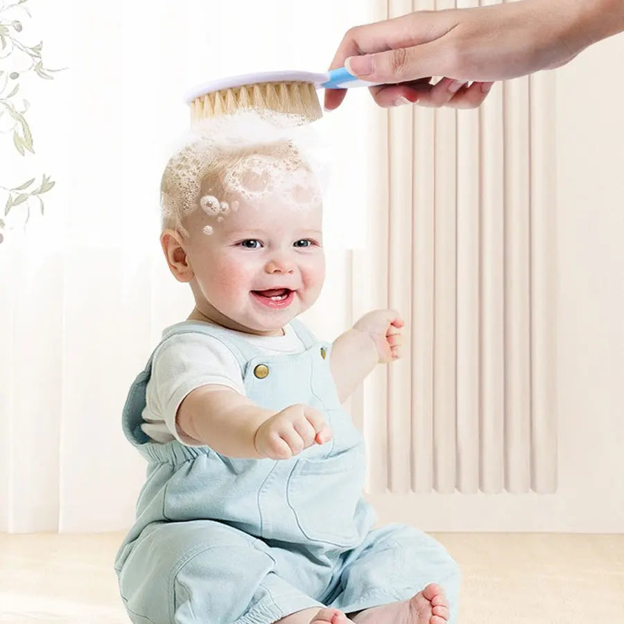 Baby Hair Brush Set for Newborn Toddlers Soft Bristles Silicone Cradle Cap Massaging Brush Infant Hair Care Bathing Soft Comb