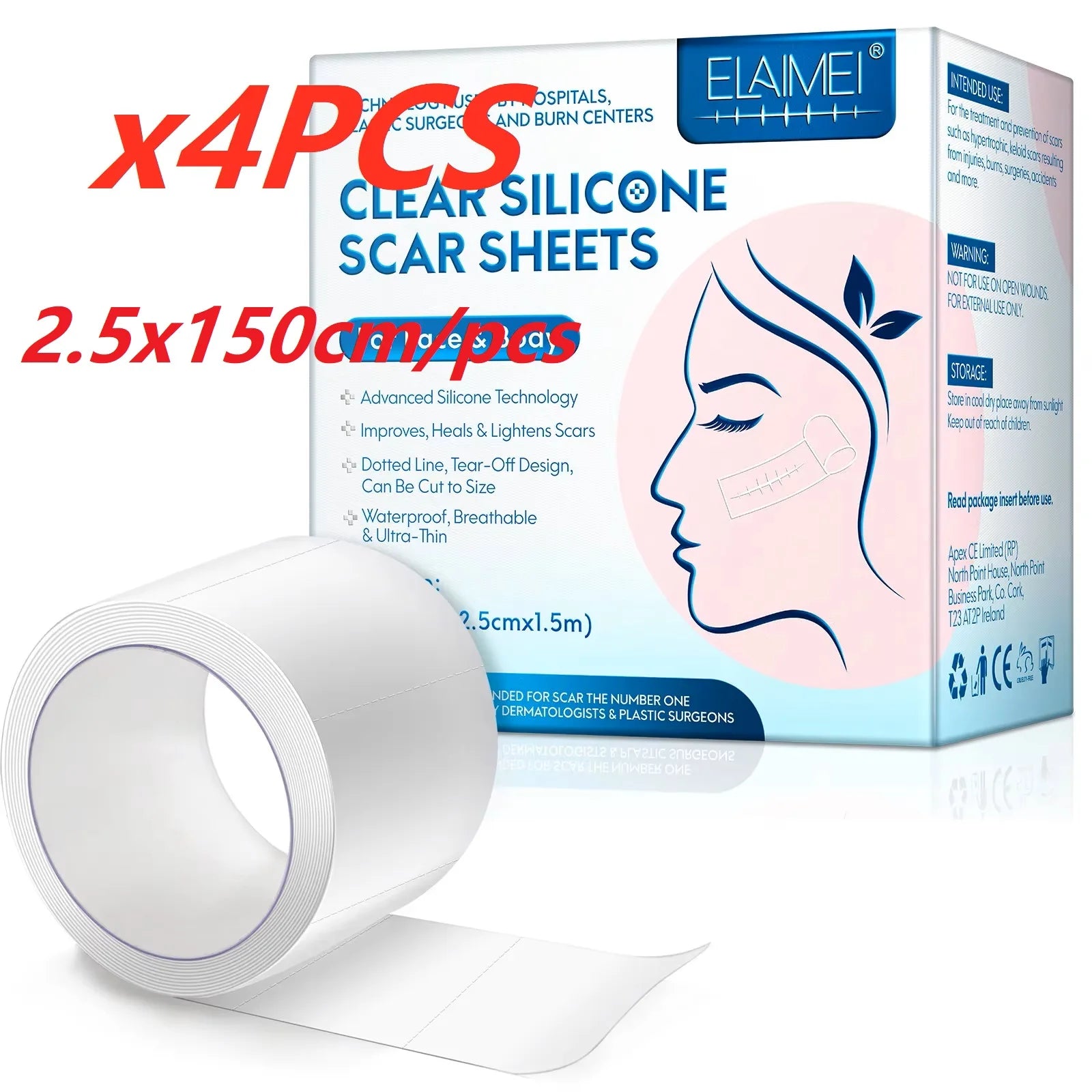 1/2 Rolls Silicone Scar Sheets Skin Repair Patch Removal Self-Adhesive Stretch Mark Tape Acne Scar Skin Care Therapy Patch Burn
