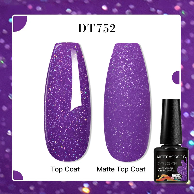 MEET ACROSS 7ml Red Blue Green Metallic Gel Nail Polish Super Bright Mirror Effect Semi Permanent LED UV Gel Nail Art Varnish