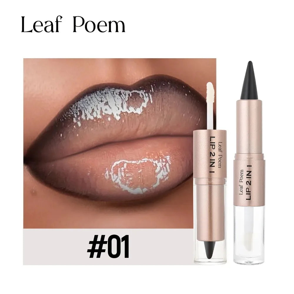 Pink Brown Tapered Lip Liner Contour Pencil Double Head Mirror Plumping Lip Glaze Crystal Lip Gloss Sexy Red Lips Tint Makeup