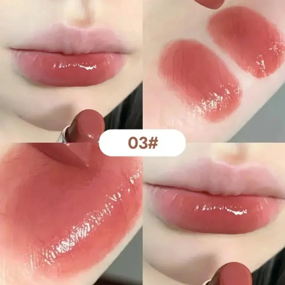 6 Colors Silky Glossy Lipstick Gege Bear Pump Lips Moisture Water  Comfortable Ultra Sheen Non-Stick Cup Lip Balm