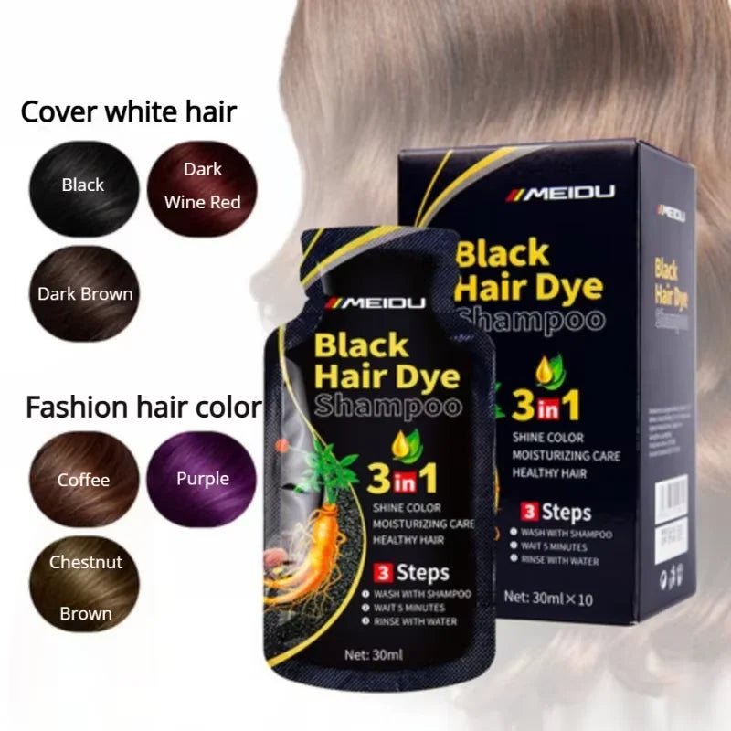 30mlx10pcs Natural Hair Dye Shampoo 3 IN 1 Quick Easy Covering White Grey Hair Cleaning Instant Coloring Nonirritating Hair Care