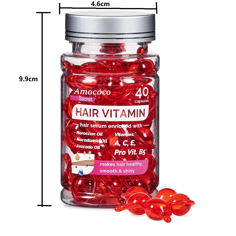 Amococo 6/8pcs Hair Vitamin Serum 40 Capsules Each Moroccan Oil Hair Oil Capsules Leave In Treatment with Macadamia Avocado Oil for Dry Frizzy Hair Smooth Shiny Hair Care