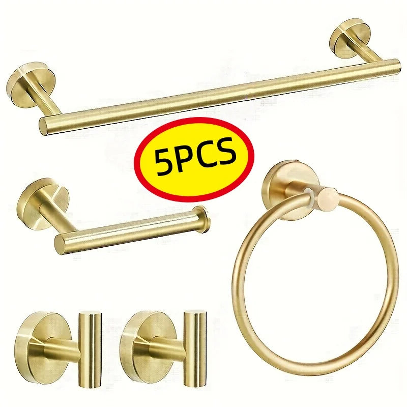 5-piece wall mounted hardware bathroom accessories, stainless steel towel bar, towel ring, toilet paper holder hook bathroom kit