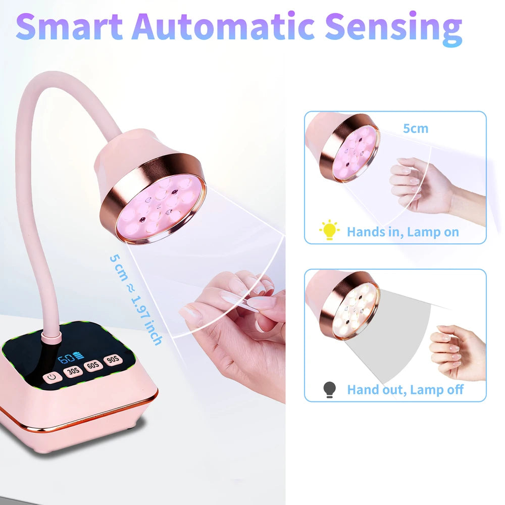 Ai Sensor Nail Lamp 36W 12 Beads LED UV Nail Dryer Wireless Rechargeable Lamp Fast Drying Nail Lamp 360° Bendable Table Lamp