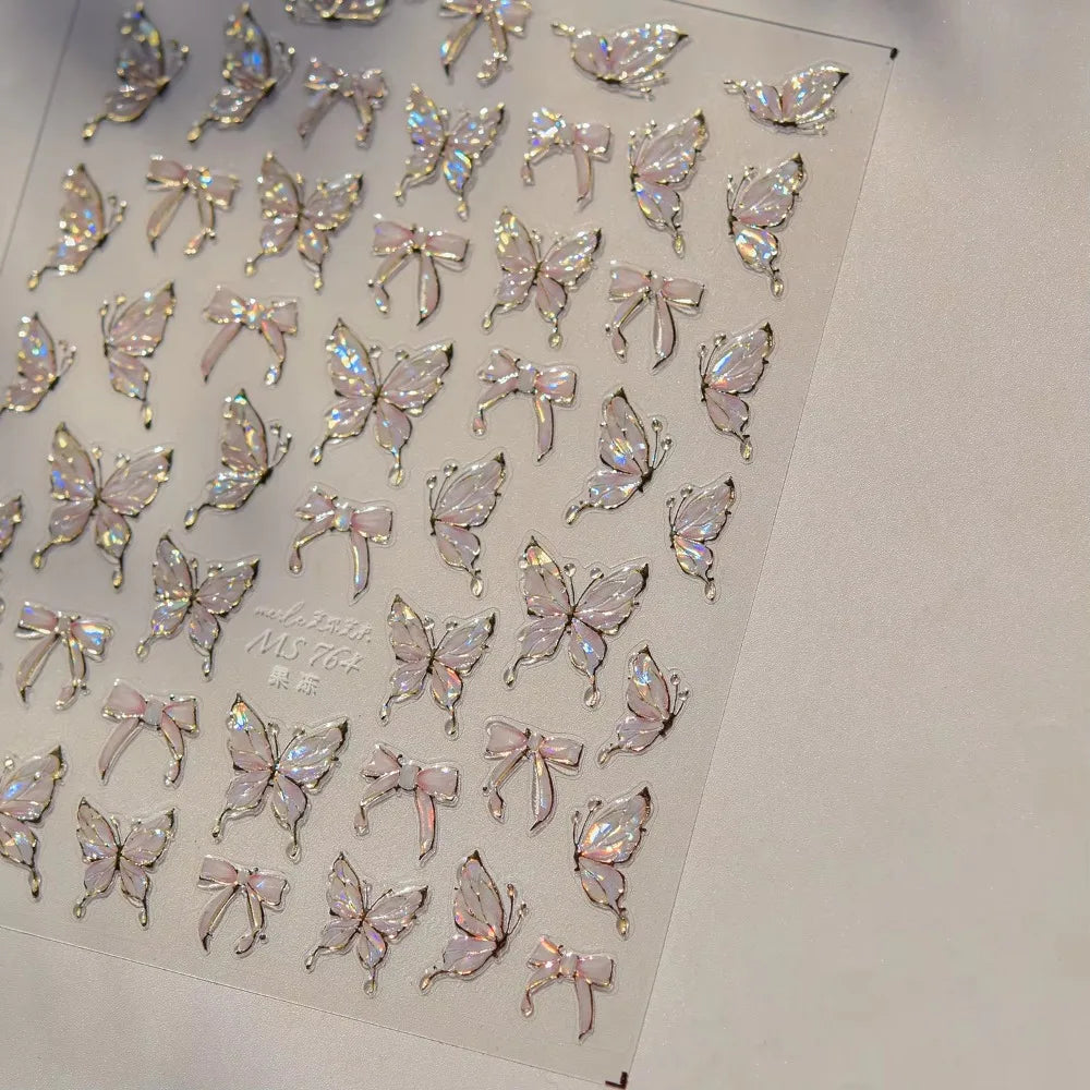 1pcs 5D Luxury Kawaii Butterfly Nail Stickers Japanese Glitter Shell Aurora Nail Art Decorations Decals DIY Manicure Slider Foil