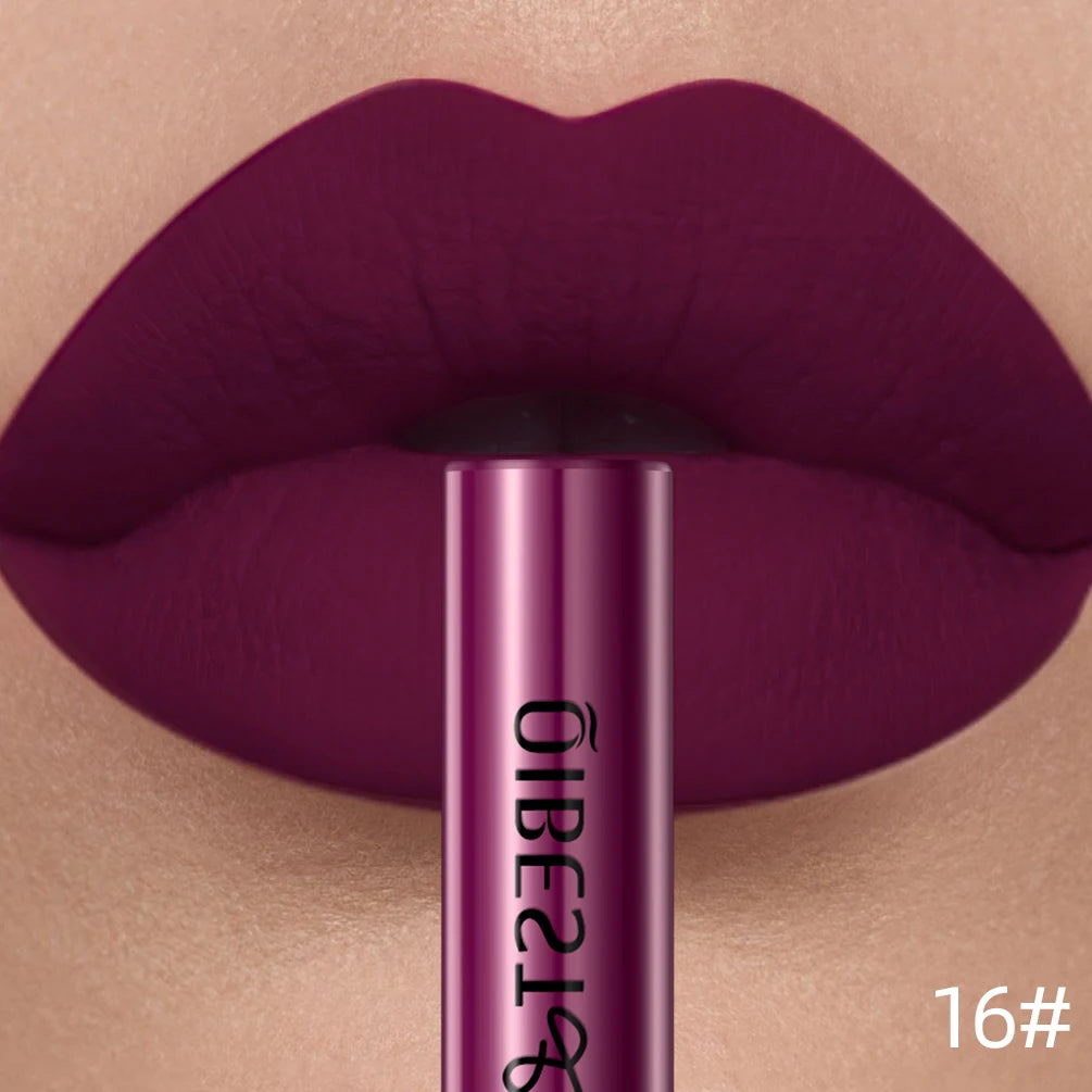 QIBEST Sexy Lipgloss Lasting Velvet Matte Lip Gloss Liquid Lipstick Makeup Women Beauty Nonstick Cup Waterproof Red Lipstick