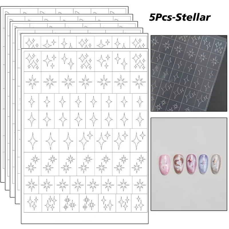 5Pcs Hollow Out Butterfly Nail Art Stencils Stickers Spray Painted Design Love Pattern Template Nail Decals Auxiliary Tools