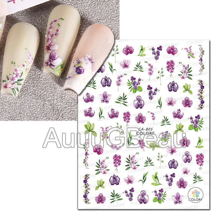 3d Nail Art Decals Geometric Lines Daisy Sunflowers Letters Adhesive Sliders Nail Stickers Decoration For Manicure