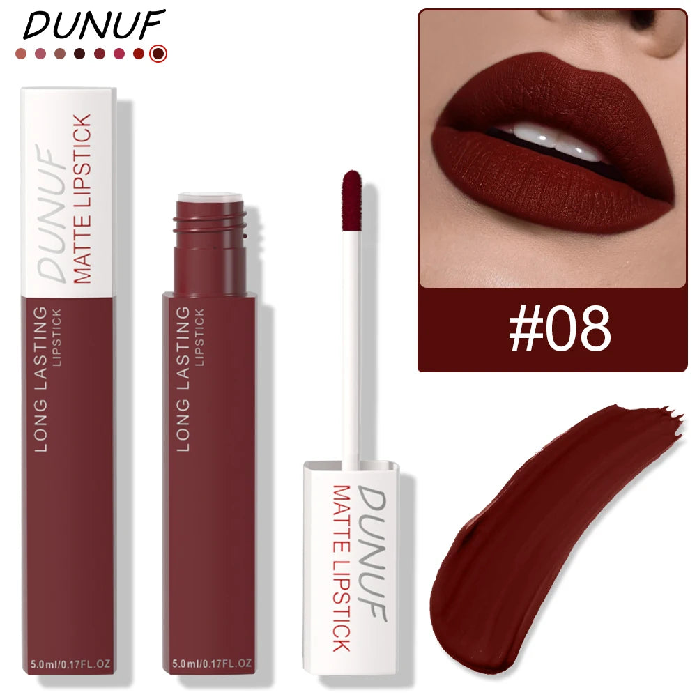 8 Color Easy To Apply Velvet Matte Lip Glaze Waterproof Lasting Liquid Lipstick Red Brown Non Stick Cup Matte Lip Gloss Cosmetic