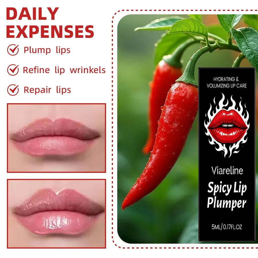 Chili Pepper Lip Plumper Oil Long Lasting Moisturizing Lip Gloss Serum Instant Volumising  Essence Oil Lip Makeup for Women
