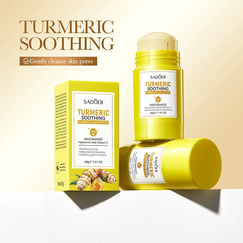 SADOER Turmeric Face Masks Stick Clay Mask Shrink Pores Deep Blackhead Remover Facial Cleansing Moisturizing